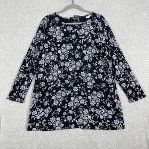 J.Jill Floral Pocket Tunic Top Womens L Blue Boho Cottagecore Chic Quiet Luxury